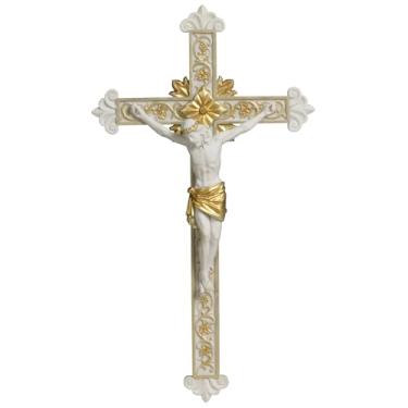 Imagem de Grace4Joy Crucifixo de parede, crucifixo moderno de 35,5 cm, decoração religiosa, cruz pendurada à mão, Jesus pintado à mão, presente de casamento, coleção renascentista