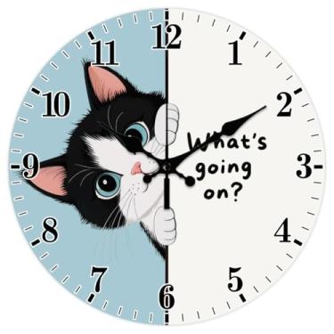 Imagem de CHGCRAFT Peekaboo Relógio de parede de gato com desenho animado de 30,5 cm, silencioso sem tique-taque, relógio decorativo redondo para decoração de escritório em casa