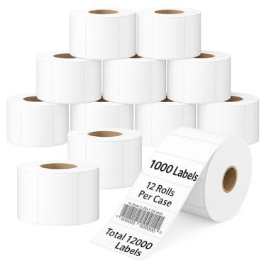 Imagem de CEPRICO 5,8 cm x 1,63 cm de endereço de código de barras térmico direto autoadesivo perfurado à prova d'água branco - Compatível com impressoras térmicas Zebra - Etiquetas de envio FBA - 12 rolos