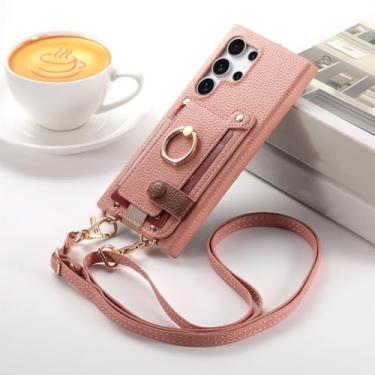 Imagem de YOGISU Para Galaxy A54 5G, carteira transversal com porta-cartões e capa tipo anel (para Galaxy A54 5G/rosa)