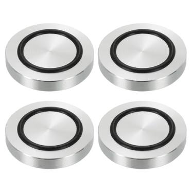 Imagem de uxcell Rosca M8 50 mm / 2" diâmetro 8 mm espessura alumínio círculo disco disco adaptador superior 4 peças redondo sólido mesa pés almofada placa hardware com anel de borracha antiderrapante