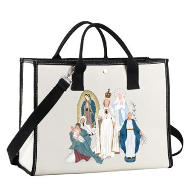 Imagem de JNIAP Blessed Virgin Mary Tote Bag Our Lady of Guadalupe Gifts Catholic Gifts Our Lady of Fatima Shoulder Bag Catholic Gift (branco vestido total)