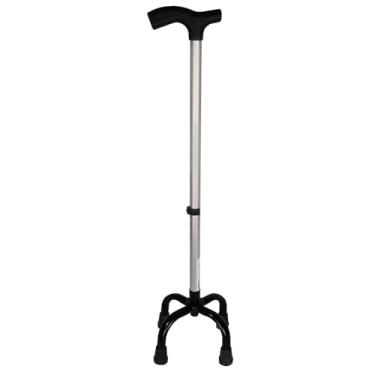 Imagem de Bengala Idoso 4 Apoios 100Kg Bastão Quatro Pontas Regulagem 8 Níveis 76cm a 94cm Antiderrapante Auxílio Marcha Caminhada Alumínio Resistente (Prata)