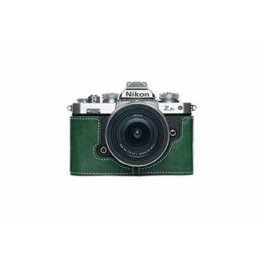 Imagem de Capa para câmera Z fc Zfc BolinUS feita à mão couro legítimo meia câmera capa bolsa capa para câmera Nikon Z fc Zfc versão de abertura inferior + alça de mão (verde)