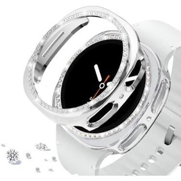 Imagem de DEALELE [Pacote com 2 capas compatíveis com Samsung Galaxy Watch 8 de 40 mm, capa protetora de PC de diamante de linha única brilhante para reposição (40 mm, prata + transparente)