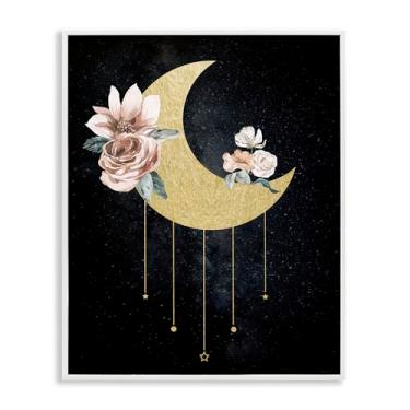 Imagem de Stupell Industries Design de arte giclée emoldurado branco com lua com rosas de detalhes glamorosos por Daniela Santiago, 76 x 61 cm