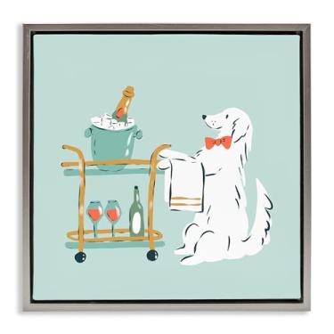 Imagem de Stupell Industries Desenho de arte de parede em tela flutuante cinza para cachorro carrinho de bebida por Krissy Mast, 63 x 63 cm