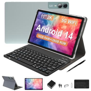 Imagem de FESABOLE Tablet Android 14 de 11 polegadas 2025, 18 GB de RAM, 128 GB de ROM, expansão de 1 TB, tela 2K, T616 Octa-Core, WiFi 5G, câmera de 13 MP + 5 MP + 5 MP, GPS, 9000 mAh, tablet com capa/teclado