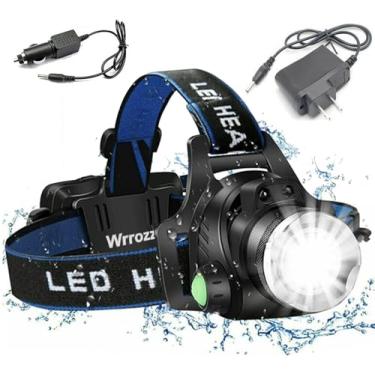 Imagem de Wrrozz Lanterna de cabeça de LED recarregável, luzes de cabeça super brilhantes para testa, lanterna à prova d'água para adultos, faróis para acampamento, corrida, caminhada, pesca