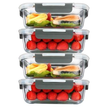 Imagem de Conjunto 8 Potes Recipientes de Vidro Life com 880ml com Tampas Encaixe Rápido para Marmitas, Armazenamento e Refeições, Vedação para Alimentos, Micro-ondas, Geladeira e Freezer