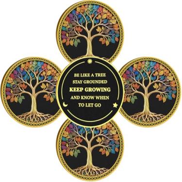 Imagem de Tree of Life Challenge Coin Pocket Token - Amuleto de boa sorte de liga de zinco, presente inspirador, meditação e lembrança espiritual, símbolo de recuperação para força, coragem e esperança (pacote