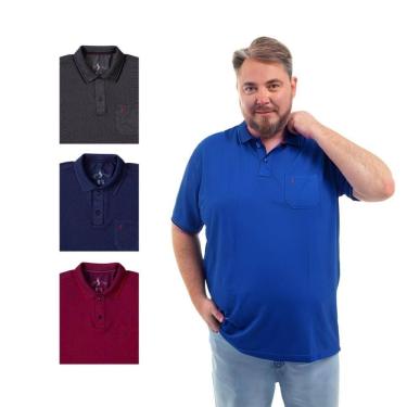 Imagem de Kit 4 Camisa Polo Masculina Plus Size Pique com Bolso Casual