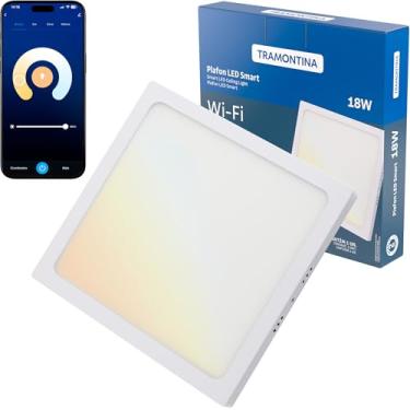 Imagem de Tramontina Plafon Smart​ LED Quadrado de Sobrepor 18W Inteligente Wi-Fi + Bluetooth​ e função de geolocalização - Compatível com Alexa e Google Assistente
