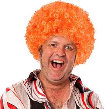 Imagem de Peruca unissex curta e fofa afro feminina masculina Kinky Curly Discoteca Hippie para fantasia cosplay Halloween festa de Natal (laranja)