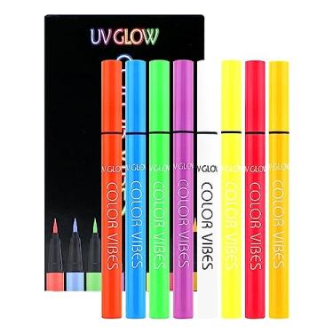 Imagem de Delineador Líquido Colorido, 8 Cores Neon UV Light Liquid Eyeliner Set, maquiagem para os olhos secagem rápida à prova d'água longa duração com ponta alta precisão para Thaely