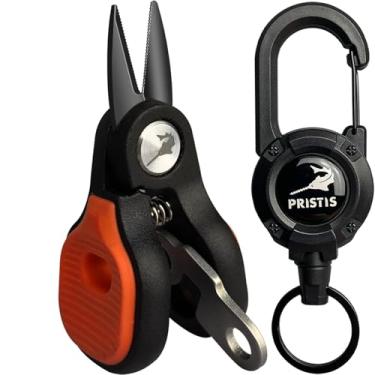 Imagem de Pristis Mini tesoura de pesca, cortador de linha compacto de lâminas de aço inoxidável multiferramenta com alça antiderrapante, kit de engrenagem de alicate de borda micro serrilhada para água salgada