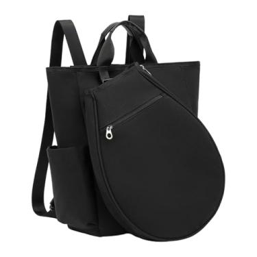 Imagem de harayaa Mochila de tênis, bolsa de pickleball, bolsa esportiva com bolsos para treinamento com garrafa de água, Preto