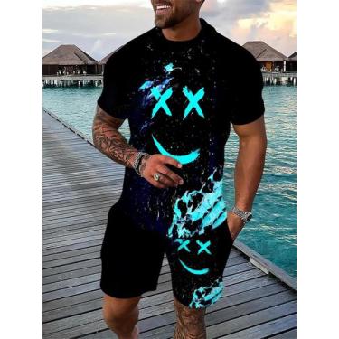 Imagem de Terno Masculino De Verão Com Estampa De Rosto Sorridente, Confortável,