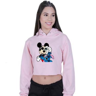 Imagem de Cropped Moletom Feminino Mickey Lilo Stitch Friends - Lafre, Rosa clar