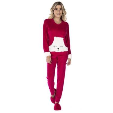 Imagem de Pijama Feminino Longo Adulto Plush Quente Inverno Victory, Pink, GG