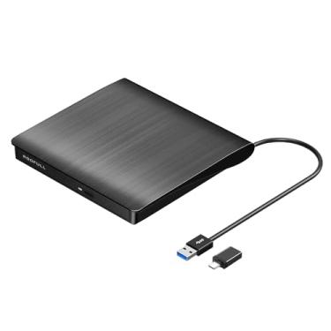 Imagem de ROOFULL Unidade externa de CD DVD para laptop, adaptador de gravador de CD/DVD portátil genuíno USB 3.0 para Windows 11/10, Mac, MacBook, Linux, PC