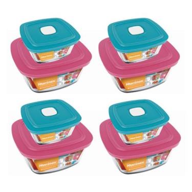 Imagem de Kit 8 Potes Quadrado Vidro 300ml 500ml Nadir Marinex
