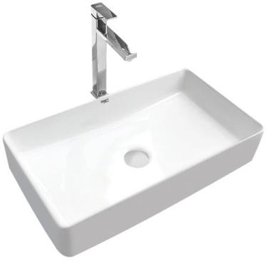 Imagem de Kit Cuba Pia Louça Cerâmica Banheiro C/Torn E Vál Cromada 92 - Smart N