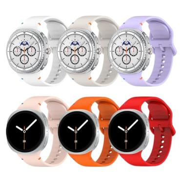 Imagem de QUANFUN Pacote com 6 pulseiras de relógio compatíveis com Samsung Galaxy Watch 8 de 40 mm, 44 mm, 8 Classic de 46 mm, de silicone macio, para Samsung Galaxy Watch 8/8 Classic, para mulheres e homens
