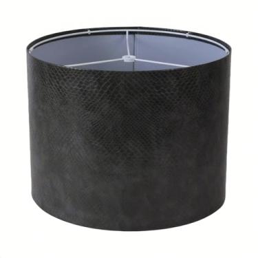 Imagem de Abajur de tambor cinza para lâmpadas de chão, 33 cm superior x 33 cm inferior x 25 cm de altura, fácil de montar, abajures de couro com padrão animal de substituição para luminárias de mesa e