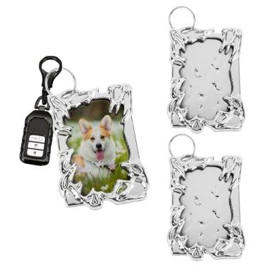 Imagem de Framendino, Pacote com 2 porta-cartões fotográficos galvanizados de 7,6 cm com moldura de plástico galvanizado banhado a prata irregular com chaveiro