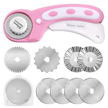 Imagem de SPEEDWOX Cortador rotativo de 45 mm com 8 lâminas extras e cabo com trava de segurança com trava de segurança para tecido, couro, artesanato, costura, acolchoado - design ambidestro para mão esquerda