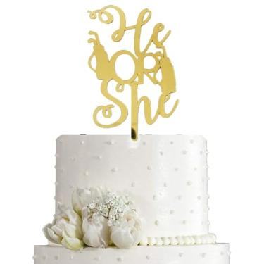 Imagem de Topo de bolo para ele ou ela, enfeite de bolo revelador de gênero de golfe, decoração de chá de bebê para meninos ou meninas para decorações de festa de revelação de gênero, decorações de tema de