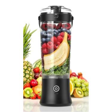 Imagem de Liquidificador elétrico portátil, lâmina de aço inoxidável, capacidade de 500 ml, recarregável por USB, máquina de smoothie de tamanho pessoal com alça de transporte (preto)