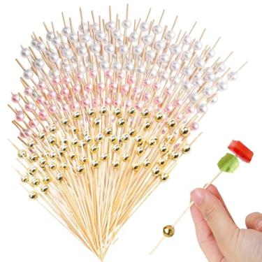 Imagem de Rowcay Pacote com 300 palhetas de coquetel - espetos de bambu de 12 cm para aperitivos, frutas, sobremesas, charcutaria, bebidas, perfeitos para elevar sua festa! (100 peças branco + 100 peças rosa +