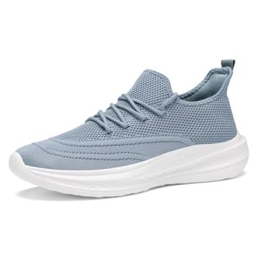 Imagem de VAMJAM Tênis de corrida masculino, sem cadarço, antiderrapante, leve, respirável, academia, moderno, tênis de malha, Azul - C, 45