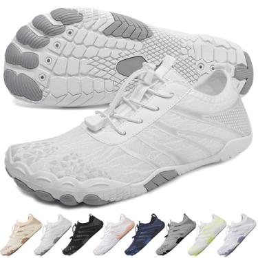 Imagem de Tênis de caminhada descalço feminino, masculino, unissex, respirável, antiderrapante para caminhada, bico largo, para caminhadas, corrida, ioga e esportes aquáticos, Cinza, branco, 6 Wide Women/4 Wide