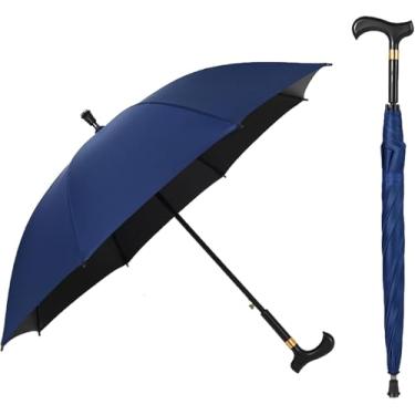 Imagem de Guarda-chuva De Bengala 2 Em 1, Guarda-chuva De Muleta De Bengalas, à Prova De Vento, Presente Ideal Para Pais, Escalada, Caminhada, Convivência Na Chuva, Blue, One Size