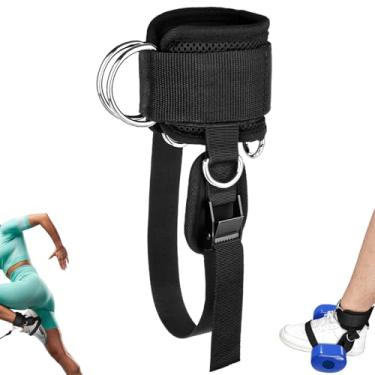 Imagem de Tiras de tornozelo para máquina de cabos e halteres, acessório de pé de haltere para academia com alça de nylon mais longa/junta protetora/5 anéis D de aço, treinador tibialis, exercícios de perna