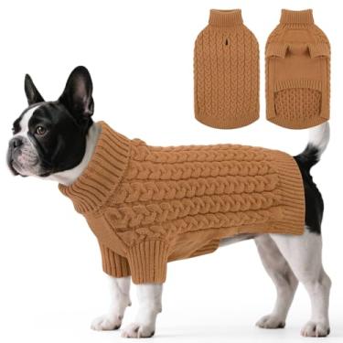 Imagem de SAWMONG Suéter para cães, suéteres para cães médios, meninas, meninos, pulôver de malha de gola rolê, roupas para animais de estimação para clima frio (caqui, médio
