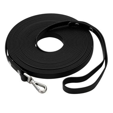 Imagem de Coleira longa impermeável para treinamento de cães de 15 metros ao ar livre em PVC, ótima para treinamento de cães grandes, médios e pequenos, para praia, quintal, brincadeiras, acampamentos (preta