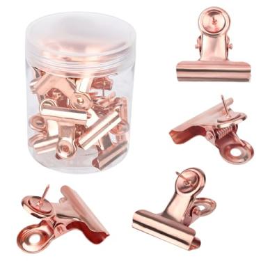 Imagem de 20un Clipes Alfinetes, Tachinhas Clipes Buldogue com Pinos Acessórios Placa de Metal para uso em Cubículos Escritório Doméstico(Ouro Rosa)