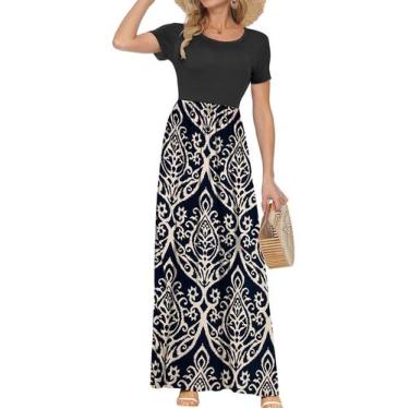 Imagem de Vestido longo AUSELILY feminino de manga curta, solto, liso, casual