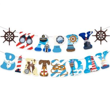 Imagem de Faixas de festa de aniversário com tema náutico, decorações de festa náutica, faixa de navegação de viagem marítima para tema de marinheiro de cruzeiro, suprimentos de festa de aniversário