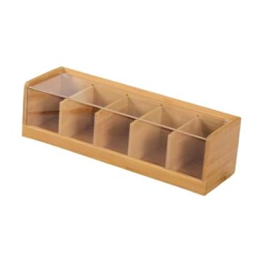 Imagem de IEUDNS Caixa organizadora de saquinhos de chá de bambu, recipiente para estação de café de mesa, suporte para saquinhos de chá para cafeteria doméstica, loja, 5 Grades