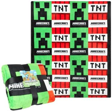 Imagem de Minecraft Cobertor de lã 150 x 127 cm cobertor macio de pelúcia para jogadores e presentes TNT para crianças