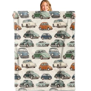 Imagem de MIEPOS Cobertor de carro vintage, 152 x 203 cm, flanela macia, leve, cobertores de carros clássicos retrô - presentes para crianças, meninas, meninos, para sofá, escritório, viagem, sala de estar