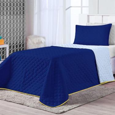 Imagem de Kit Cobre Leito Dual Color Azul/Cinza Solteiro 02 Peças - Dupla Face -