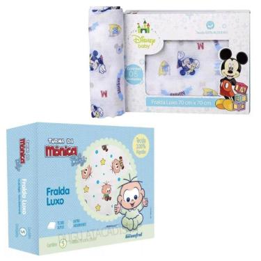 Imagem de Caixa Com 10 Fralda De Pano 70X70Cm Cebolinha E Mickey