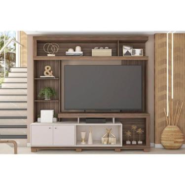 Imagem de Rack Bancada C/ Painel P/ Tv Até 70 Pol Formosa Nicho E Pés 210x207cm Nogueira San Remo/off White - Caemmun