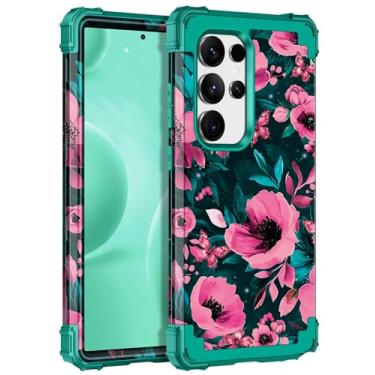 Imagem de Miqala Capa para Galaxy S24 Ultra 5G, que brilha no escuro, três camadas, resistente, à prova de choque, proteção total de plástico rígido + capa protetora de silicone macio para Samsung Galaxy S24